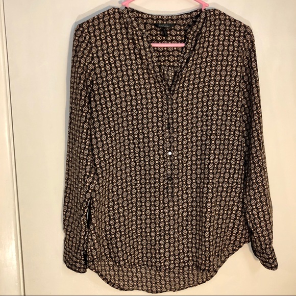 Daisy Fuentes XS work blouse geometric brown black - Picture 1 of 5